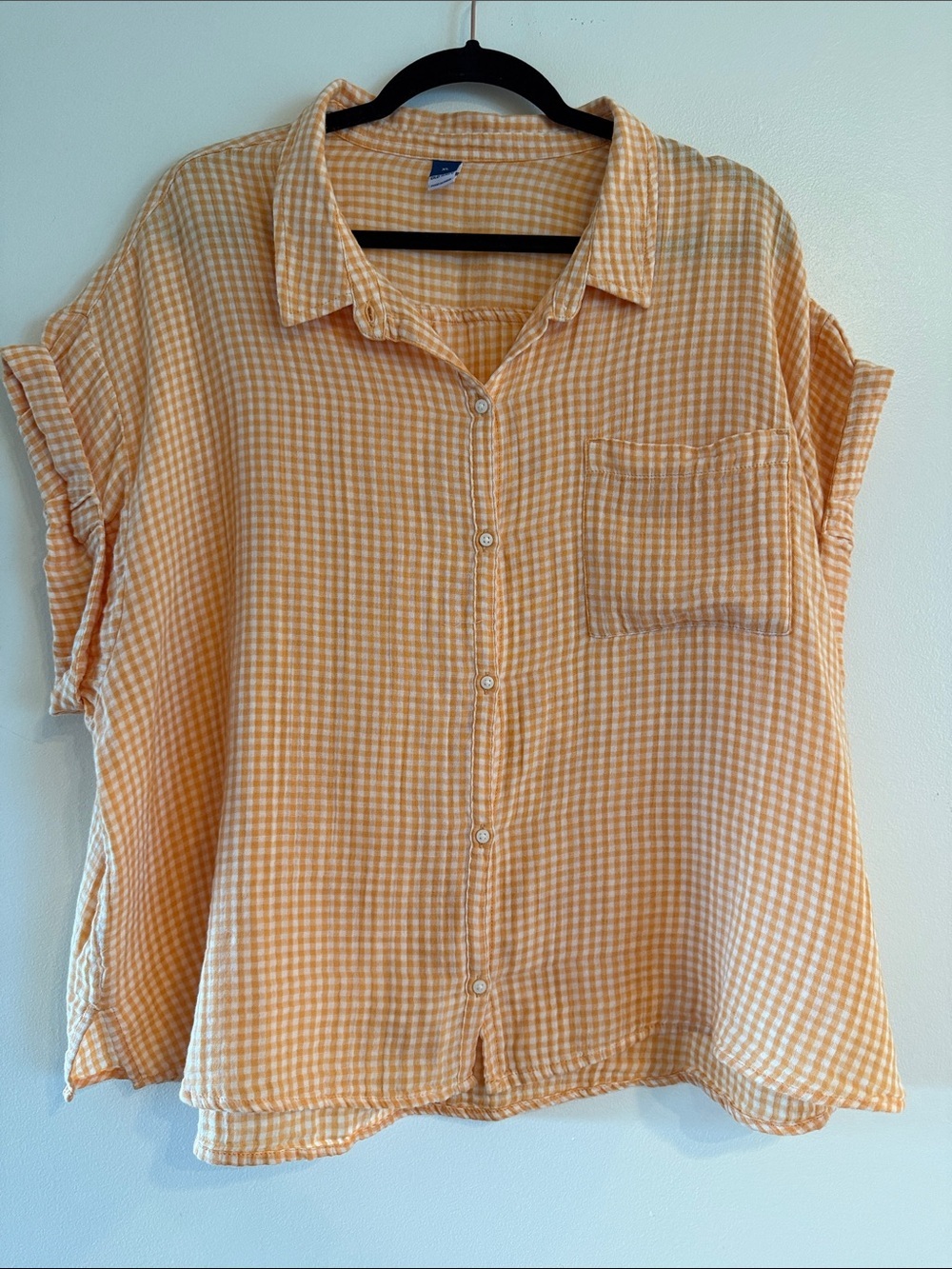 Old Navy Yellow Gingham Button Front Top Size XL